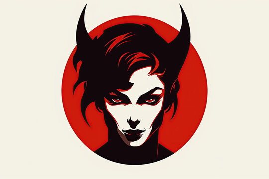 Demon woman logo of sexy devil isolated on white background.