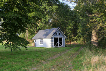 Fototapeta na wymiar Little wooden cottage among trees