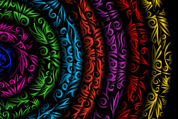 luxurious design colourful flowers line art pattern of indonesian culture traditional  batik ethnic dayak for background wallpaper textile or fashion