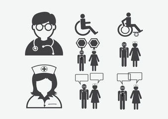 Doctor Nurse   Patient Sick Icon Sign Symbol Pictogram