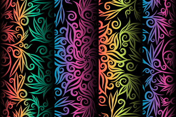 luxurious design colourful flowers line art pattern of indonesian culture traditional  batik ethnic dayak for background wallpaper textile or fashion