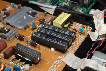 television circuit details, close up. 