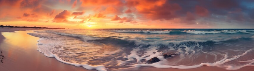 Fototapeta na wymiar Panoramic view of stunning sunset view at the beach