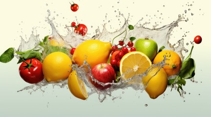 colorful fruit splashing in a splash of water