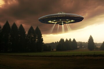 alien ufo abduction lit up in the night sky made by generative ai
