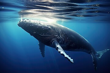 A beautiful whale is swimming in the ocean. Generative AI Art.