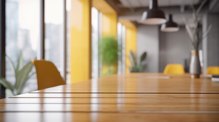 Modern Airy Conference Room Table Mock-Up with Vibrant Yellow Accents, A Bright and Inspiring Workspace