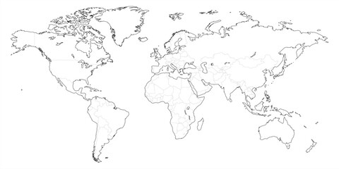 Blank outline map of World. Worksheet for geography teachers usable as geographical test in school lessons. Vector 10 eps.