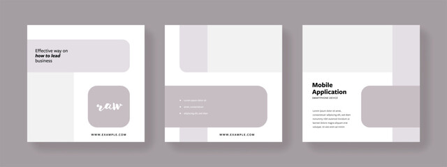 Minimal social media layouts with place for photos, soft pastel color palette, copy space for digital marketing, rounded elements, business promotion of company products, circle, elegant and clean