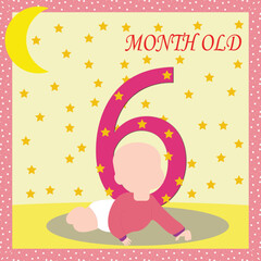 Baby month card, milestone baby card, cute baby, six month old, baby girl