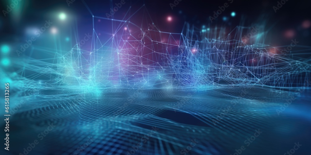 Poster perspective grid of network connection technology background. generative ai aig21.