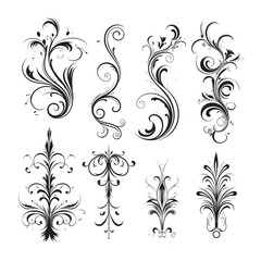 Set of Calligraphic Filigree Design Elements and Page Decorations