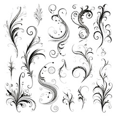 Set of Calligraphic Filigree Design Elements and Page Decorations