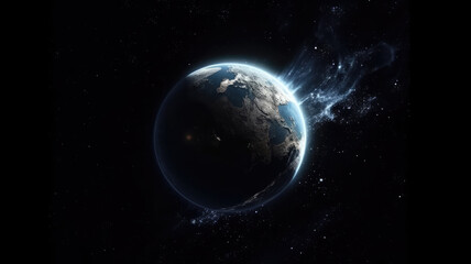 Obraz premium Space planet earth with energy waves around. Universe science astronomy space dark background wallpaper