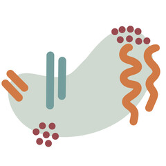 Hand drawn illustration with abstract mid century modern shapes. Vintage neutral geometric blobs circles with brown dots lines curves, faded beige grey graphic design poster, doodle background social 