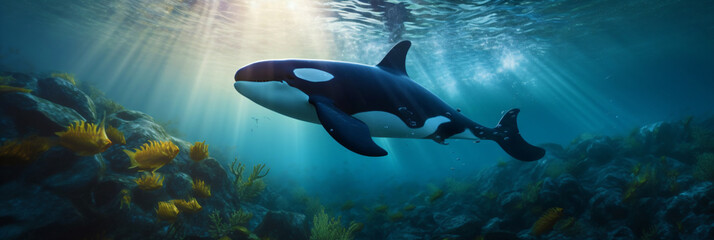 Obraz na płótnie Canvas Scenic view of the beautiful orca in the ocean, generative ai