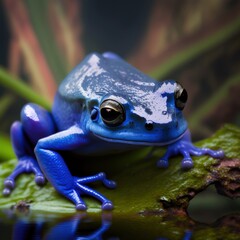 Blue frog in nature