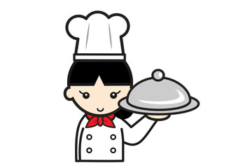 コック姿のお盆を持った女の子