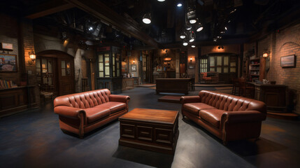 Empty late show set, made with generative AI