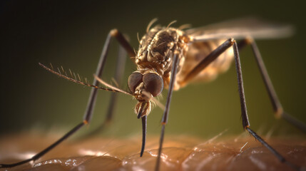 Mosquito on a skin microscopic view, made with generative AI