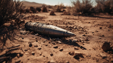 Missile debris in a desert landscape, made with generative AI