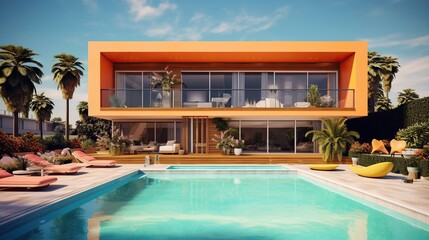 Obraz na płótnie Canvas modern luxury villa, real estate, house with pool, generated AI