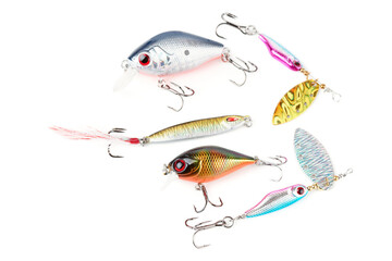 Set of metal and plastic lures for fishing