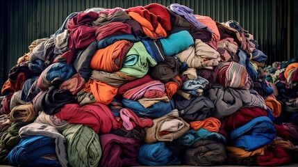 Fototapeta na wymiar A stack of assorted clothes for recycling. AI generation