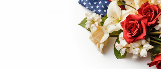4th of July American Independence Day. Happy Independence Day. Red, blue and white star confetti, paper decorations on white background. Flat lay,