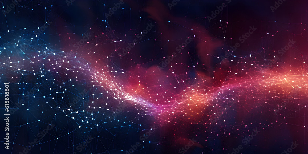 Canvas Prints blue to pink abstract background with a network grid and particles connected. technology concept.