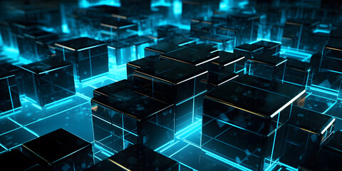 Obraz premium Futuristic cyberspace background, 3d style of data processing. Futuristic technology. Colorful cubes.