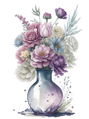watercolor vase of flowers clipart on transparent background ,generative ai