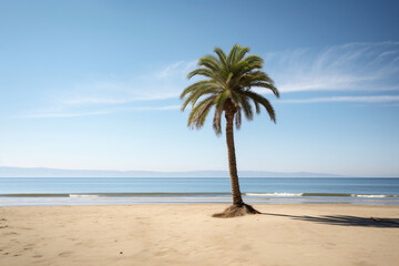 Fototapeta na wymiar Palm tree on an empty beach photography
