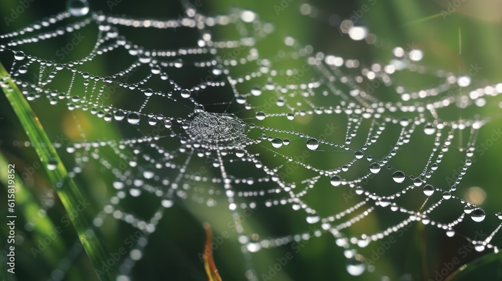 Wall mural spider web with dew drops