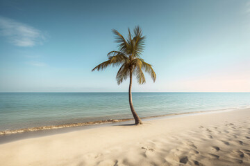 Fototapeta na wymiar Palm tree on an empty beach photography