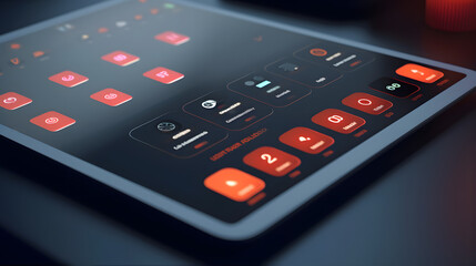 Obraz premium An up-close view of state-of-the-art technology, highlighting sleek touchscreens, responsive buttons, and a minimalist design aesthetic