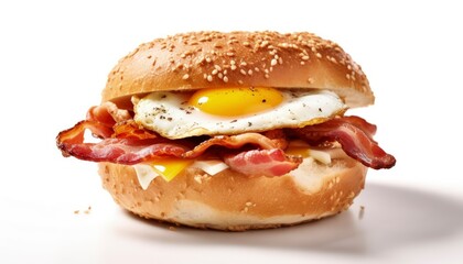 A bagel with bacon and egg