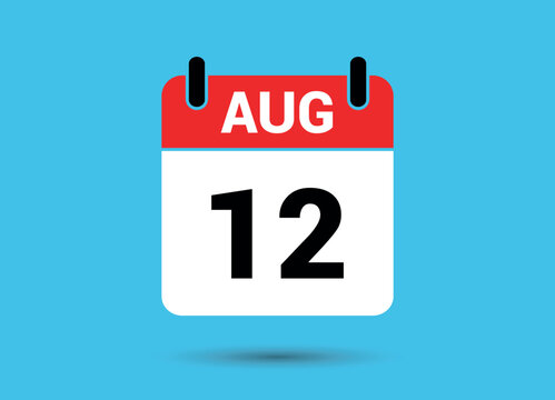 August 12 Calendar Date Flat Icon Day 12 Vector Illustration