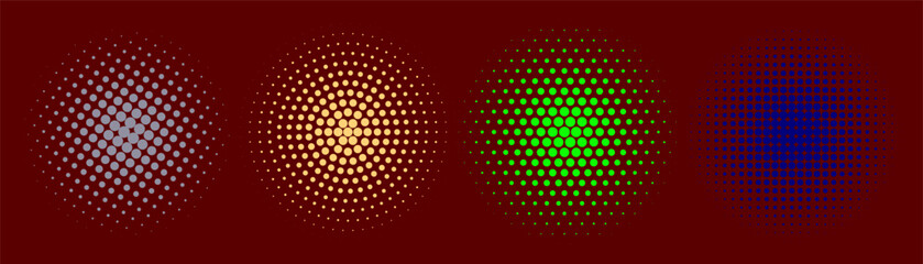 Set of halftone circles. Vector illustration,