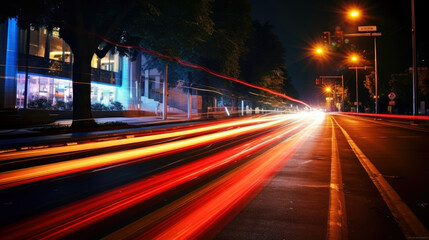 Fototapeta na wymiar Long exposure dynamic speed light trails in an urban environment. Generative AI