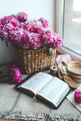Open bible in home morning interior