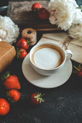 Cup of coffee and vintage summer composition