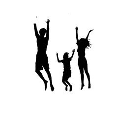 Happy Family. Happy family silhouette. Black and white happy family illustration.