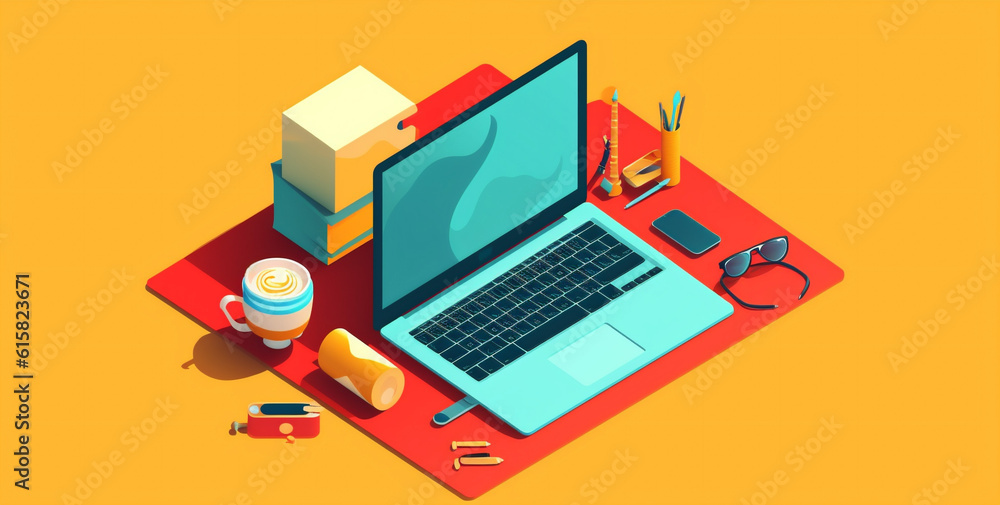 Poster technology colours business laptop computer web desktop gadget hand design background. generative ai