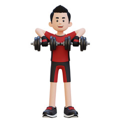 Fototapeta na wymiar 3D Sportsman Character Performing Upright Row with Dumbbell
