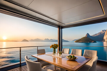 luxury hotel room floating on the sea, vacation on the sea using a yacht