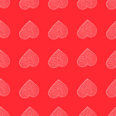 Seamless Pattern with Hearts. Hand Drawn Valentines Background. White Hearts on Red Background. Digital Paper Drawn by Colored Pencils.