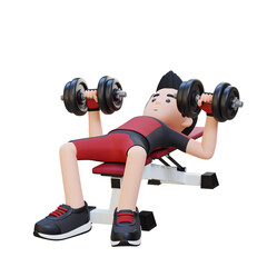 3D Sportsman Character Sculpting Muscular Physique with Dumbbell Bench Press