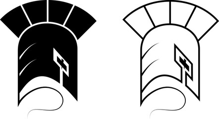 black and white spartan helmet illustration. silhouette and line art style. use for logo, symbol, sign, mascot and print