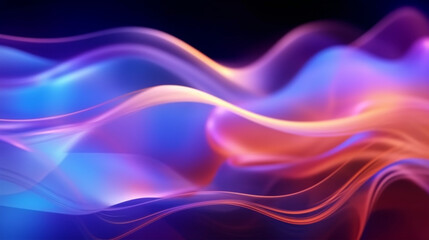 abstract blue violet yellow neon background, unfocused curvy glowing lines, colorful fantastic wallpaper - AI generated.